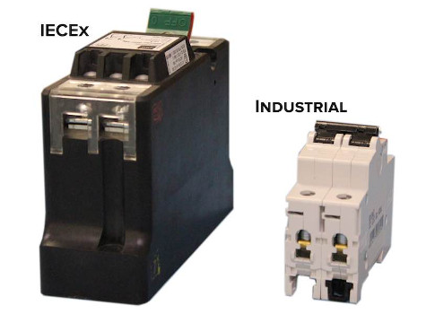 The IECEx relays (left) are much longer and larger than their ATEX and industrial counterparts. Courtesy: Daisy Data Displays