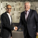 Microsoft CEO Satya Nadella (left) and GE CEO Jeff Immelt (right) announced July 11 a partnership that will make GE’s Predix platform for the Industrial Internet available on the Microsoft Azure cloud. Courtesy: Microsoft