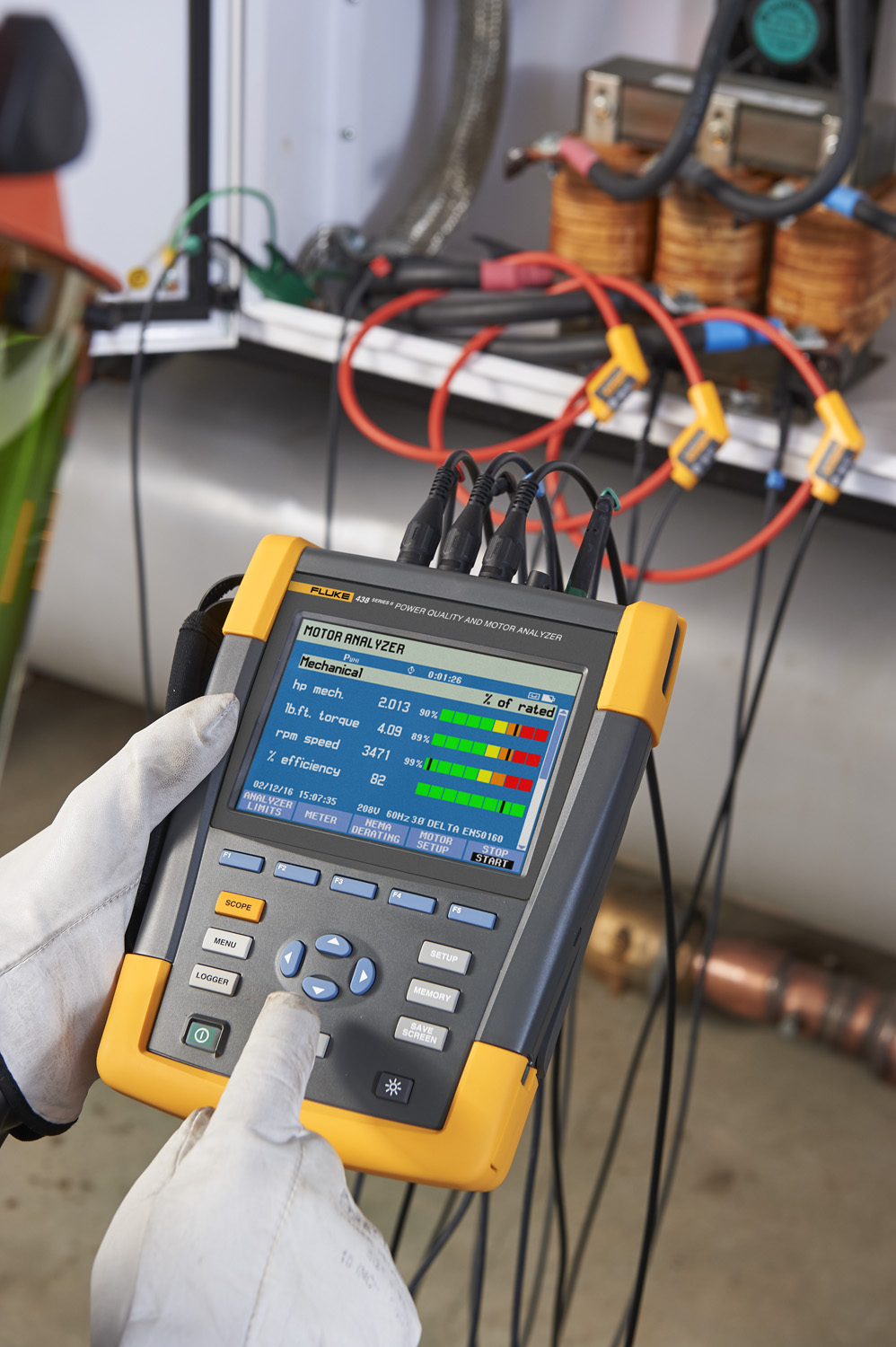 When conducting a motor analysis, it’s important to measure a number of key factors, starting with motor temperature, power quality, and torque. Courtesy: Fluke Corporation