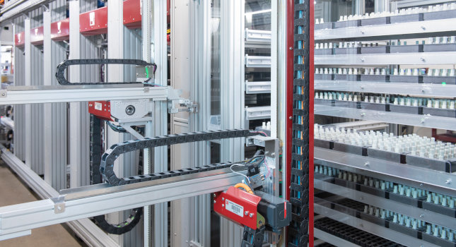 Figure 6: AX5000 servo drives and AM8000 servo motors from Beckhoff power the pick-and-place robots that feed new cases to the milling towers. Courtesy: Beckhoff Automation