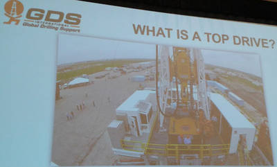 A top drive is an electric motor, 200 hp to 1,500 hp, which drives an oil drilling rig, as explained by Global Drilling Support, at the ARC Group Industry Forum, in Orlando, Fla. Large motor data can provide information for predictive maintenance. Courtes