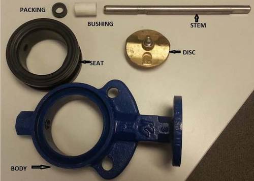 Figure 3: A resilient seated butterfly valve has a rubber seat between the outer diameter of the disc and the inner wall of the valve. The photo shows components of a typical resilient-seat butterfly valve. Courtesy: Cross Company Process Instrumentation & Controls