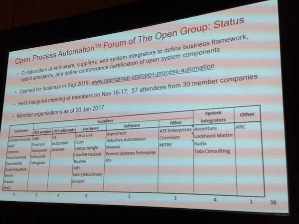 More end users are asked to participate in the Open Process Automation Forum to create a standard for interoperable distributed control systems. End user companies involved as of early February include Aramco Services, BASF, Chevron, Dow Chemical, ExxonMo