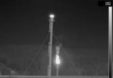 OGI cameras capture images of the normally-invisible methane and VOC emissions. Incomplete combustion (plume from the flare on the right) can be a large source of VOC leaks. Image courtesy: FLIR Systems