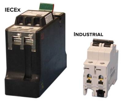 The IECEx relays (left) are much longer and larger than their ATEX and industrial counterparts. Courtesy: Daisy Data Displays