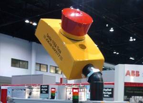 Jokab Safety, part of ABB, displayed a giant e-stop at a Pack Expo show a few years ago. CFE Media photo