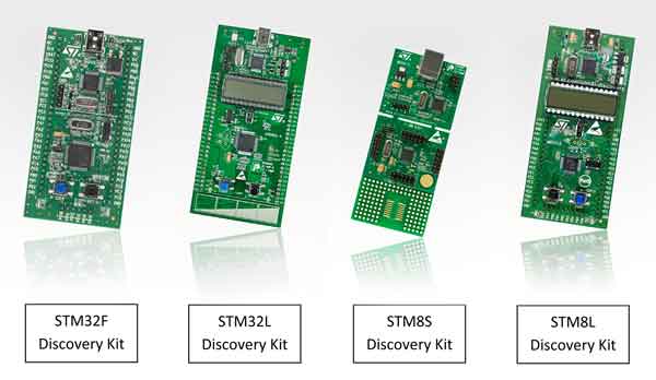 STMicroelectronics STM32L-Discovery kits are based on the ultra-low-power STM32L microcontroller for ST EnergyLite applications, using ultra-low-power STM32L Cortex M3-based microcontrollers. Kits also are available for the STM8S, STM8L, and the STM32F.