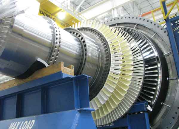 An SGT6-5000F gas turbine (with rotor shown) is the first machine to be shipped from Siemens’ manufacturing facility in Charlotte, N.C. Courtesy: Siemens Energy.