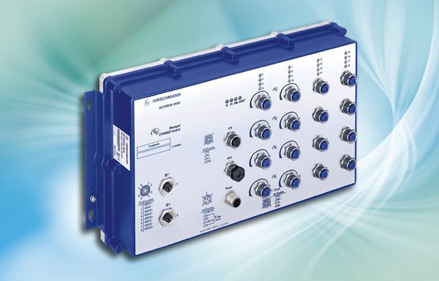 The Octopus OS32 series by Belden adds Gigabit Ethernet via M12 ports and enable high data rates and reliable transmission via twisted pair cables for public transportation. Courtesy: Belden