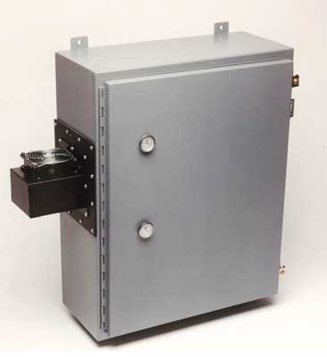 Heat exchangers are compact, efficient thermal management solutions for sealed electronic enclosures. This kind of air-to-air heat exchanger is installed through the cabinet wall, with half the system inside the cabinet and the other half located outside.