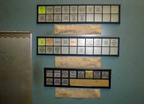 Before: On the old control panel, I/O status and alarming were displayed on the front of each control enclosure through square, colored, 24 V dc incandescent lights and connected to the I/O modules. Courtesy: Martin Control Systems Inc.