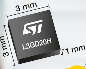 The LEGD20H gyroscope by STMicroelectronics is designed for advanced motion-sensing applications and is small enough to be used in experimental projects like wearable electronics. Courtesy: STMicroelectronics