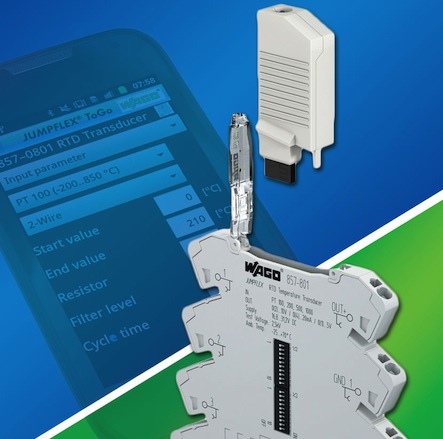 Jumpflex-ToGo by Wago is a signal conditioner that can configure input/output parameters and is compatible with nine devices including thermocouple and RTD devices. Courtesy: Wago