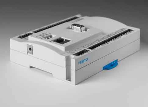 The compact Festo mechatronic controller CECC reduces installation time, simplifies programming, and is the first mini control system with IO-Link master and CoDeSys V3. Courtesy: Festo