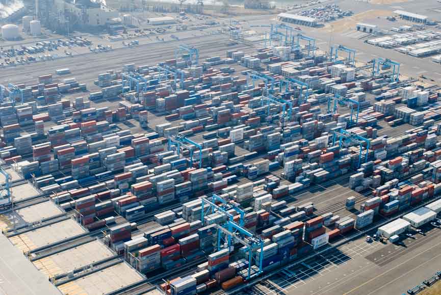 Dockside container terminal stacking area: each row is 0.25 mi. Courtesy: TMEIC