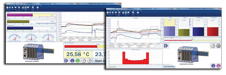 High-performance Dataforth IPEmotion software is available with the Dataforth MAQ20 data acquisition and control system. Software screen shot shows data acquisition on the left and data recording on the right. Courtesy: Dataforth