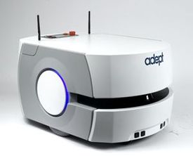 Adept Lynx Autonomous Indoor Vehicle (AIV) is a new category of material handling automation, requiring no facility changes, saving up to 15% in deployment, the company said at the Automate and ProMat tradeshows. Courtesy: Adept Technology Inc.
