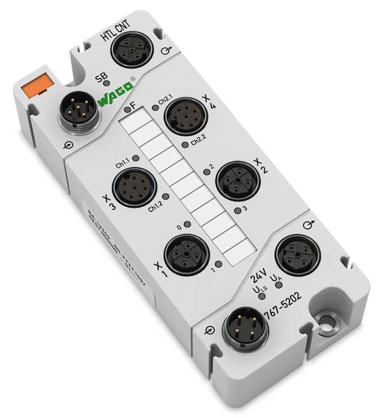 The Speedway IP67 I/O-System by Wago has an HTL Incremental Encoder/Counter module designed to evaulate encoders at 24 V signal levels in harsh environments. Courtesy: Wago Corporation