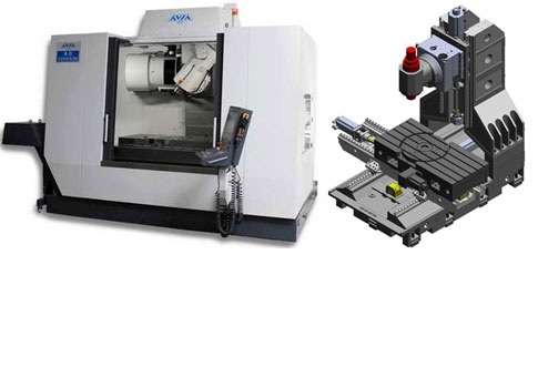 Figure 1: An AVIA 5-axis machining center is shown (left) with its rigid multi-body model in SolidWorks software (right). Courtesy: Avia FOP, West Pomeranian University of Technology, Poznan University of Technology
