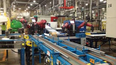 Baxter on the job kitting parts at a plastics manufacturing facility. Courtesy: Rethink Robotics