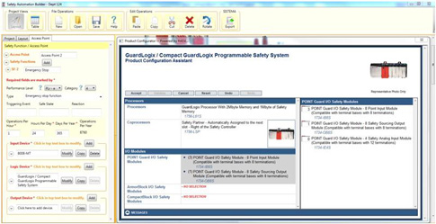 Rockwell Automation Safety Automation Builder (SAB) software tool guides users through the design process by providing options for layout, safety Performance Level, and product selection using the broadest safety automation product portfolio. It compiles