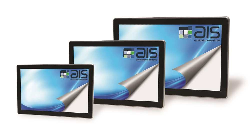 American Industrial Systems' Industrial Multi-Touch Interactive Monitors are IP65 rated, with slim profile and glass front surface for HMI software developers and designers. Courtesy: AIS
