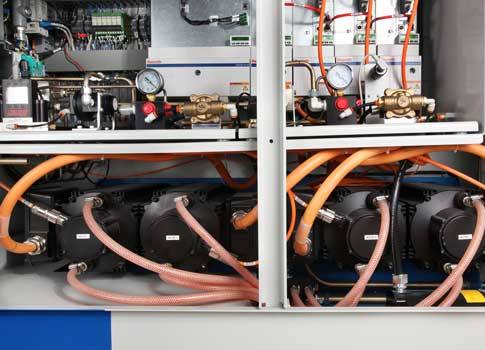 The Rexroth servo drives were married with four Rexroth IndraDyn MAF liquid-cooled high-speed rotary motors which have a maximum speed of 11,000 rpm and synchronize the eccentric masses in two pairs, to impart force to the RAM system. Courtesy: Bosch Rexr
