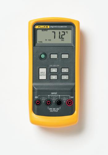 Temperature and 4 to 20 mA signals from Fluke's 712B RTD and 714B Thermocouple Temperature Calibrators can be measured and viewed simultaneously on large backlit display for easy transmitter calibration. Courtesy: Fluke