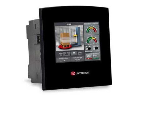 Unitronics Samba is an all-in-one, palm-size controller with a human machine interface 3.5-in. QVGA 16-bit touchscreen for data entry and display of data, color trend graphs, and alarm screens. It supports 24 user-designed screens with up to 40 images per