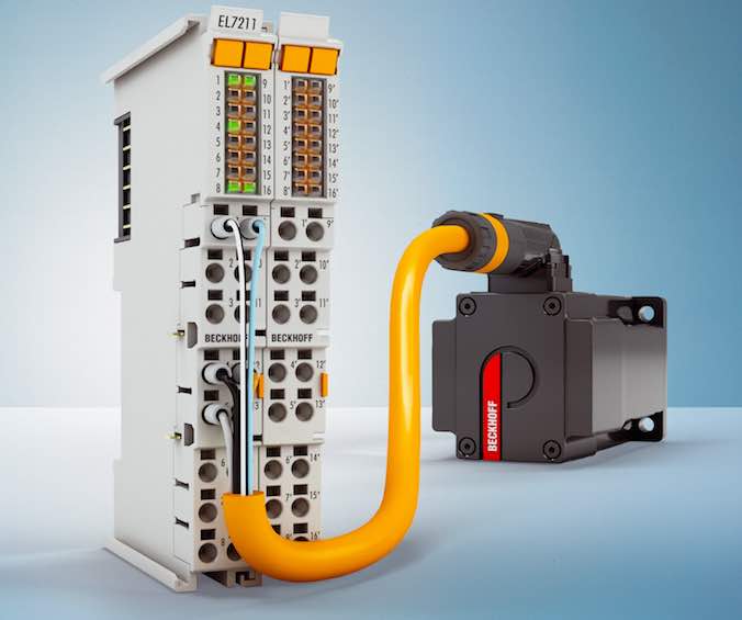 Motion Control — Servo Drives: The Beckhoff EL7211 servo terminal is a complete compact servo drive with an output current of up to 4.5 ARMS—integrated into a 24-mm wide EtherCAT terminal housing. This is a Control Engineering 2015 Engineers’ Choice final