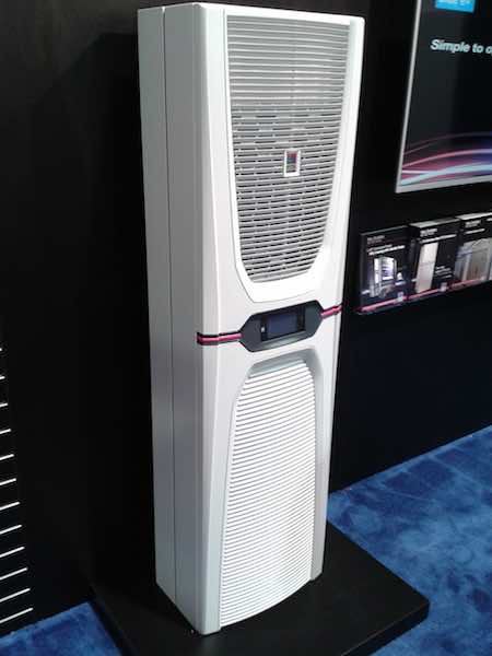 CTL160420 Rittal-Blue-e-Plus-Pack Expo15-Hannover Messe16-m Hoske Rittal gave a sneak preview of the wall-mounted cooling units Blue e+ at Pack Expo 2015 prior to introduction at Hannover Messe 2016. Rittal says the unit saves 75% energy compared to traditional cooling due to speed-regulated components and heat pipe tec